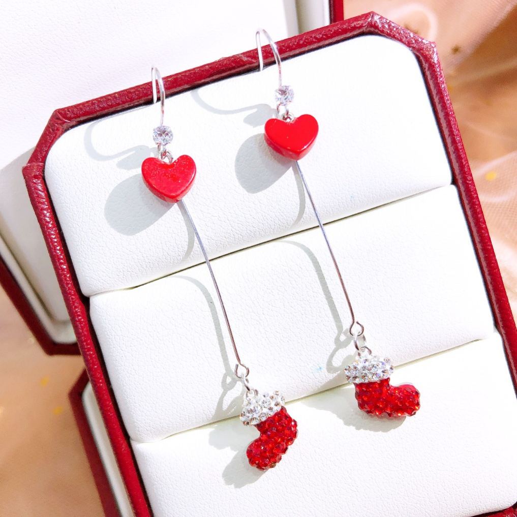 S925 Sterling Silver Christmas Santa Shoe & Heart Ear Studs