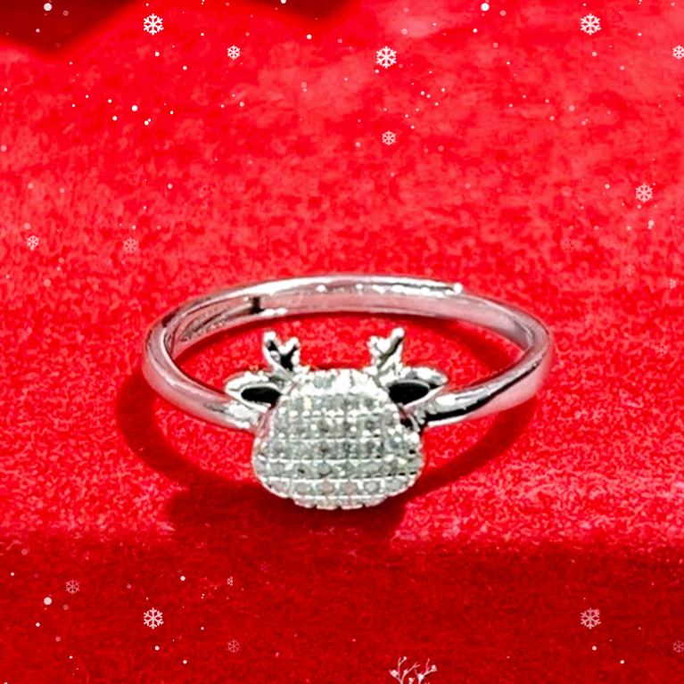 S925 Sterling Silver Adjustable "Fluttering Heart" Reindeer Christmas Ring