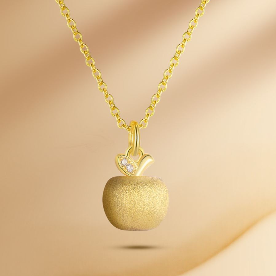 S925 Sterling Silver Matte Gold Apple Pendant Christmas Necklace