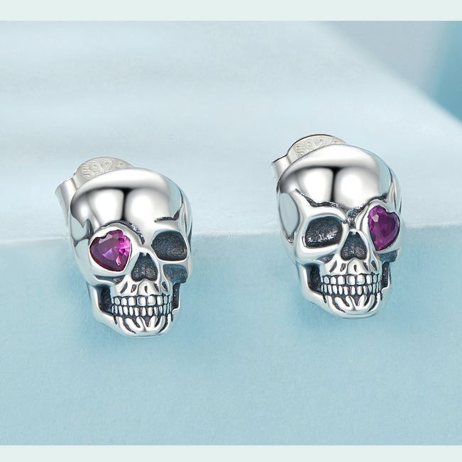 S925 Sterling Silver Halloween Skull Earrings