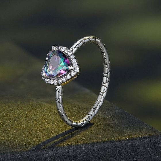 S925 Sterling Silver Halloween Colorful Heart Ring