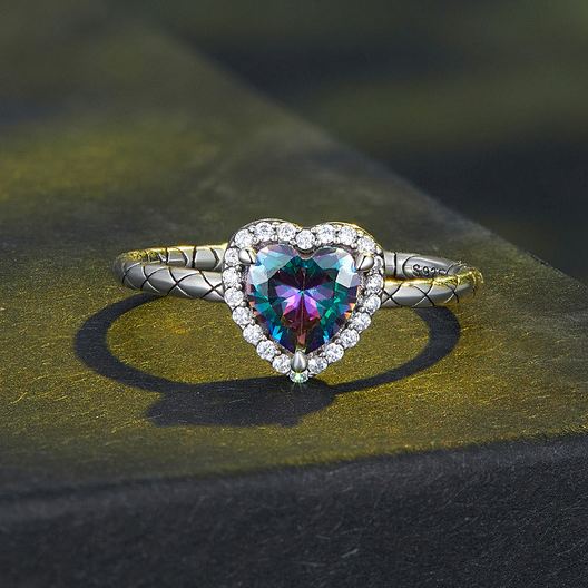 S925 Sterling Silver Halloween Colorful Heart Ring
