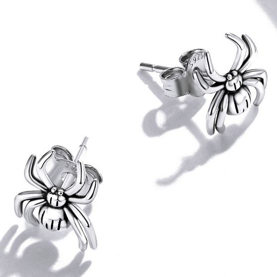 S925 Sterling Silver Halloween Eight-Legged Spider Stud Earrings