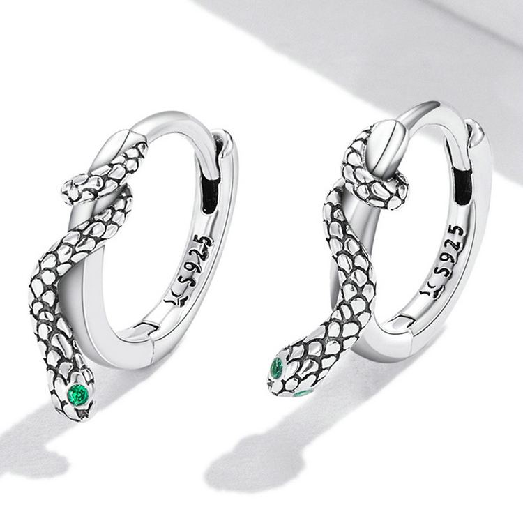 S925 Sterling Silver Halloween Green Zircon Linear Pattern Earrings