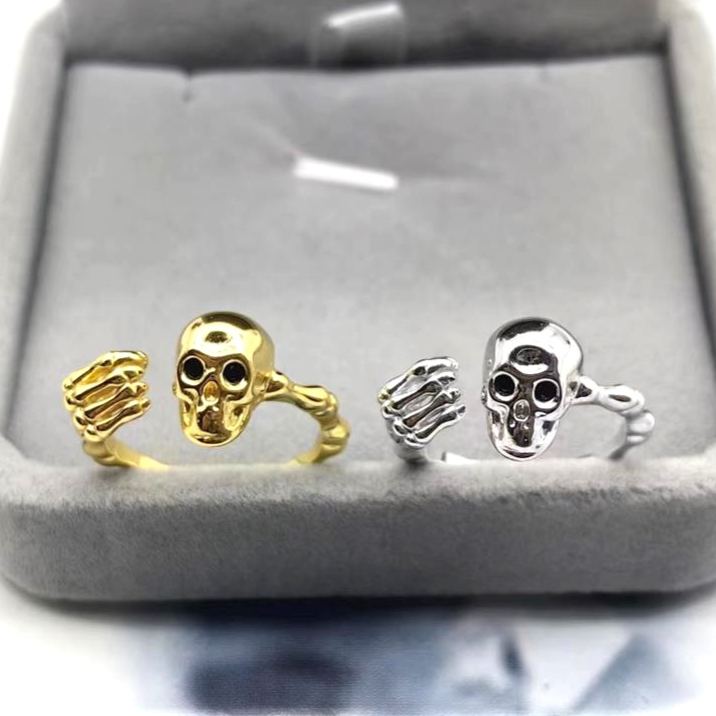 S925 Sterling Silver Halloween Skull Open Ring