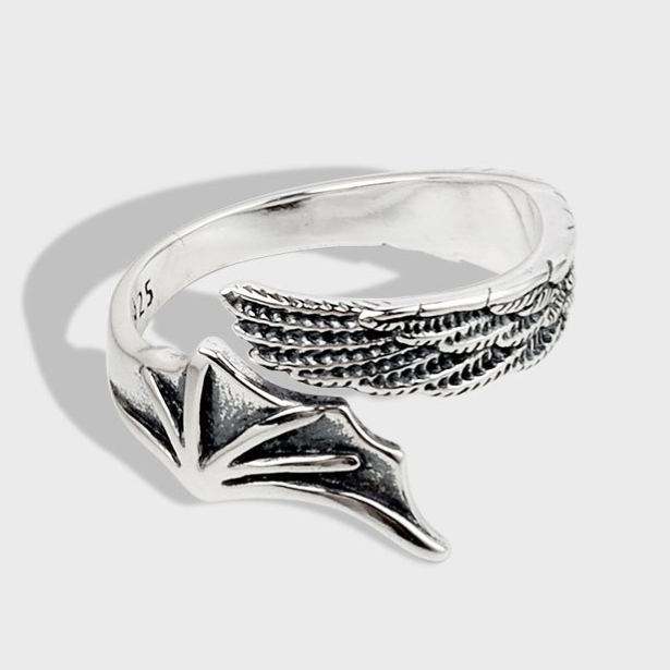 S925 Sterling Silver Halloween Angel and Devil Wing Open-Style Matching Rings
