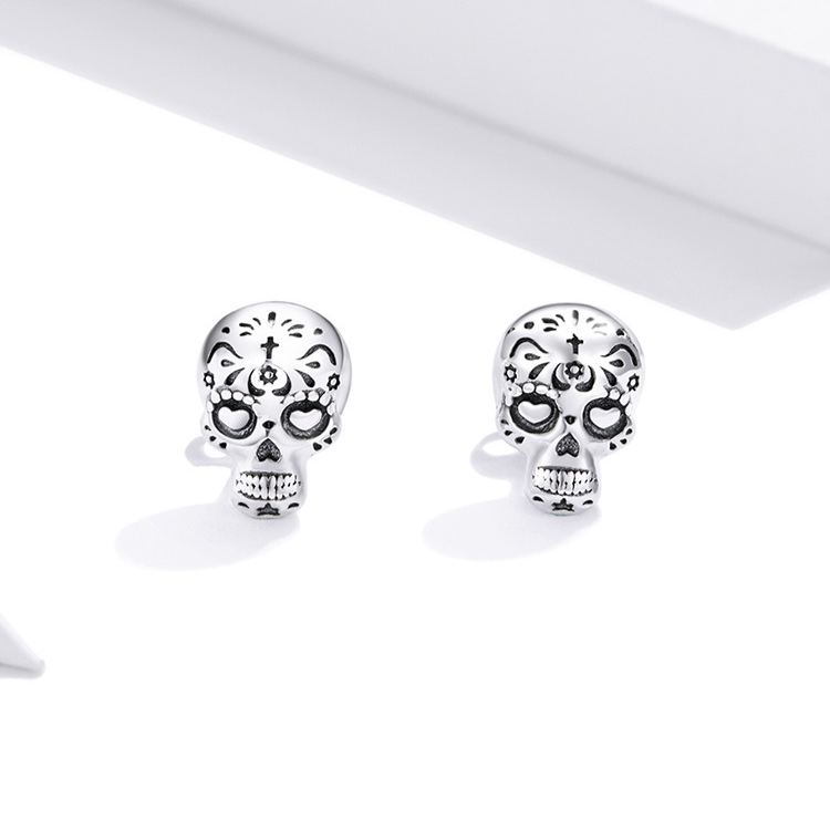 S925 Sterling Silver Halloween Skull Stud Earrings