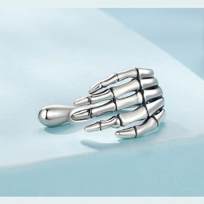 S925 Sterling Silver Halloween Skeleton Hand Ear Cuff(Single unit)