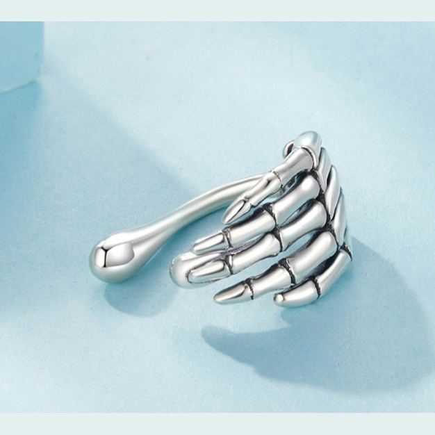 S925 Sterling Silver Halloween Skeleton Hand Ear Cuff(Single unit)