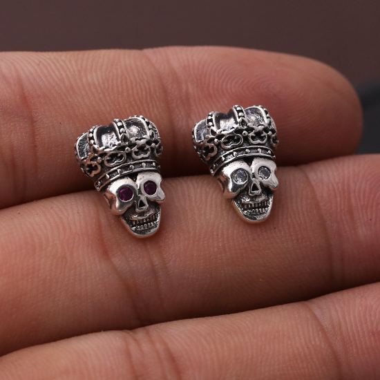 S925 Sterling Silver Halloween Crown Skull Stud Earrings