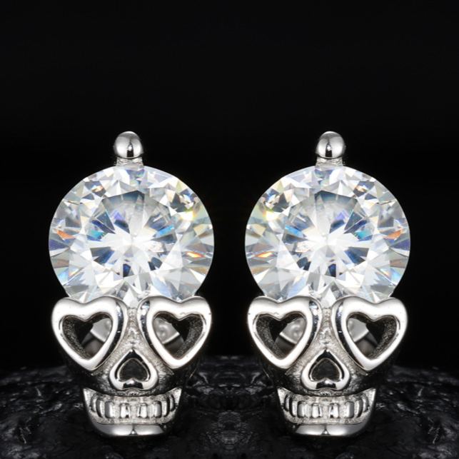 S925 Sterling Silver Halloween Skull Moissanite Stud Earrings