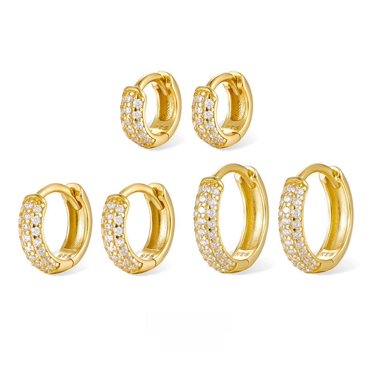 Three-Row Pave Huggie Hoop Earrings