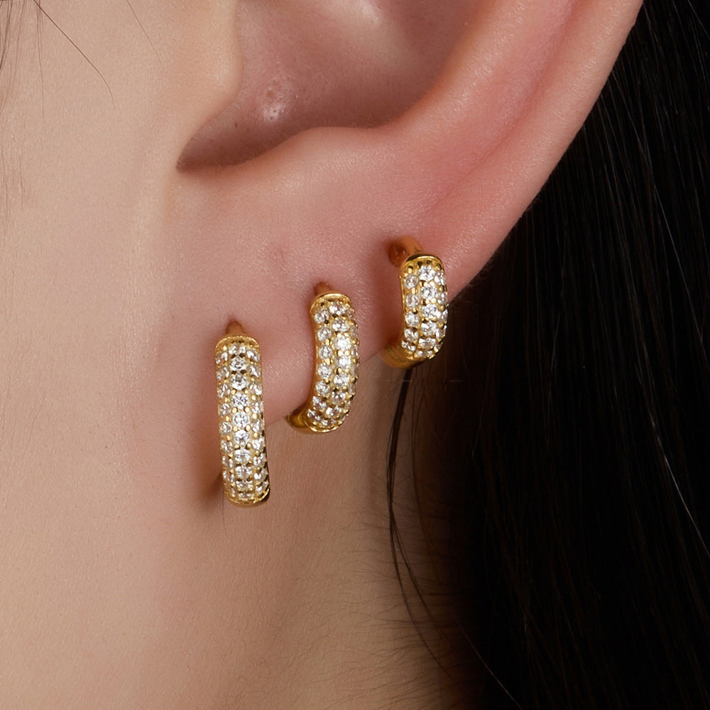Three-Row Pave Huggie Hoop Earrings – wholesale huggie hoop earrings