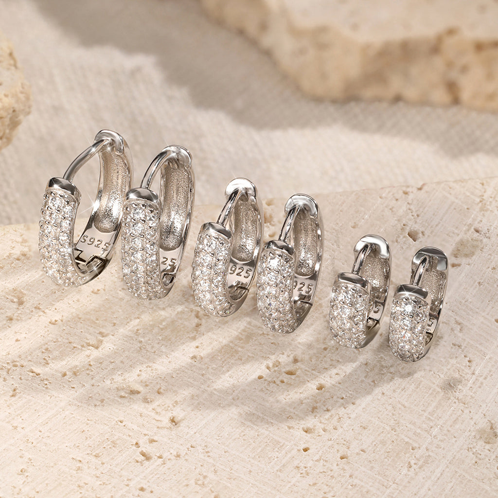 Three-Row Pave Huggie Hoop Earrings – image 4