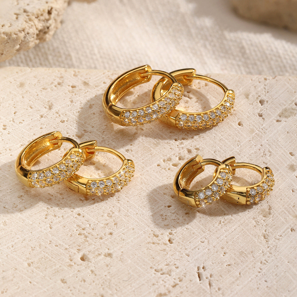 Three-Row Pave Huggie Hoop Earrings – image 5