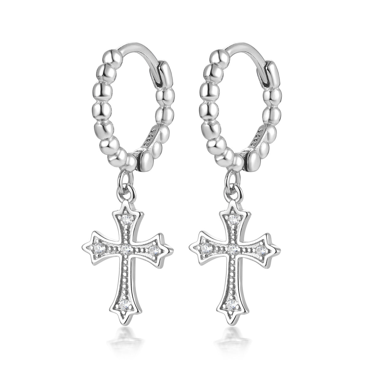 Beaded Cross Charm Huggie Earrings