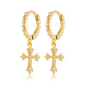 Beaded Cross Charm Huggie Earrings – detail view 3