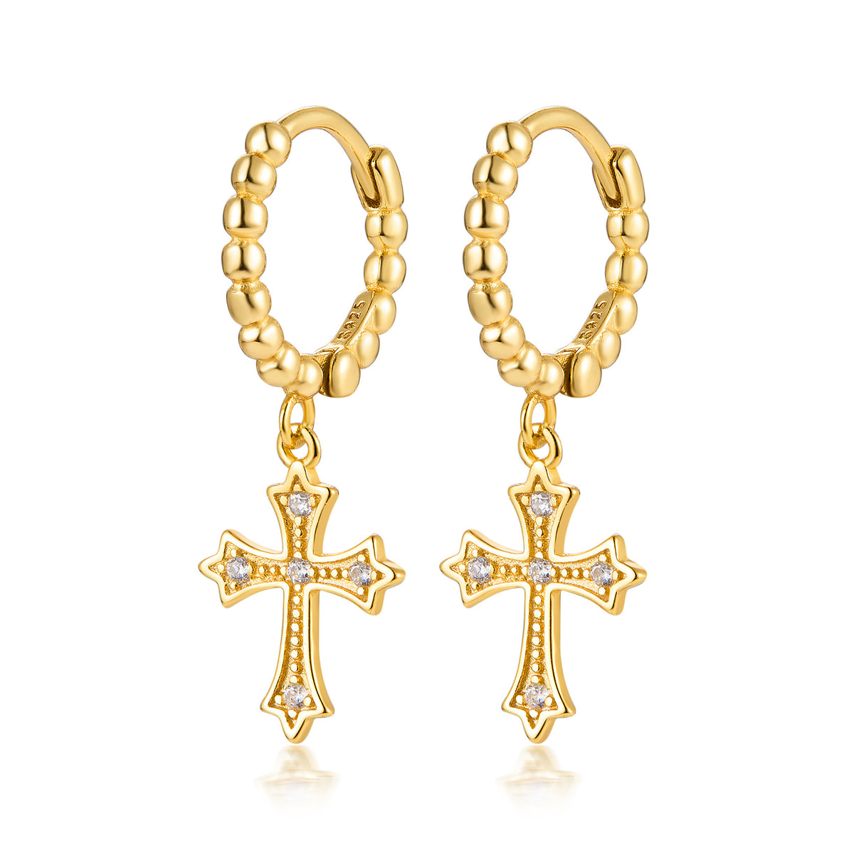 Beaded Cross Charm Huggie Earrings – detail view 3