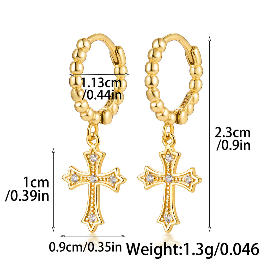 Beaded Cross Charm Huggie Earrings – image 4