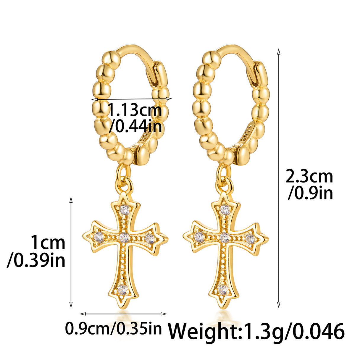 Beaded Cross Charm Huggie Earrings – image 4