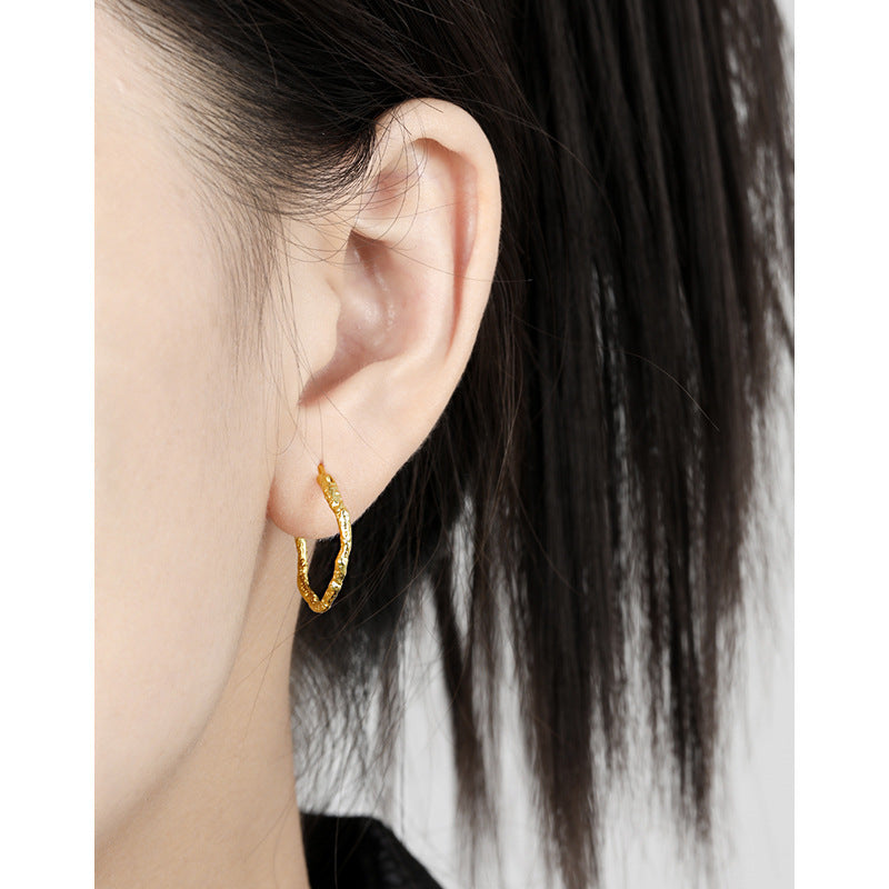 Organic Branch Texture Oval Hoop Earrings – image 4