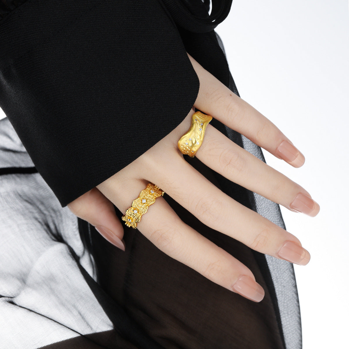 Textured Lace CZ Open Ring – detail view 3