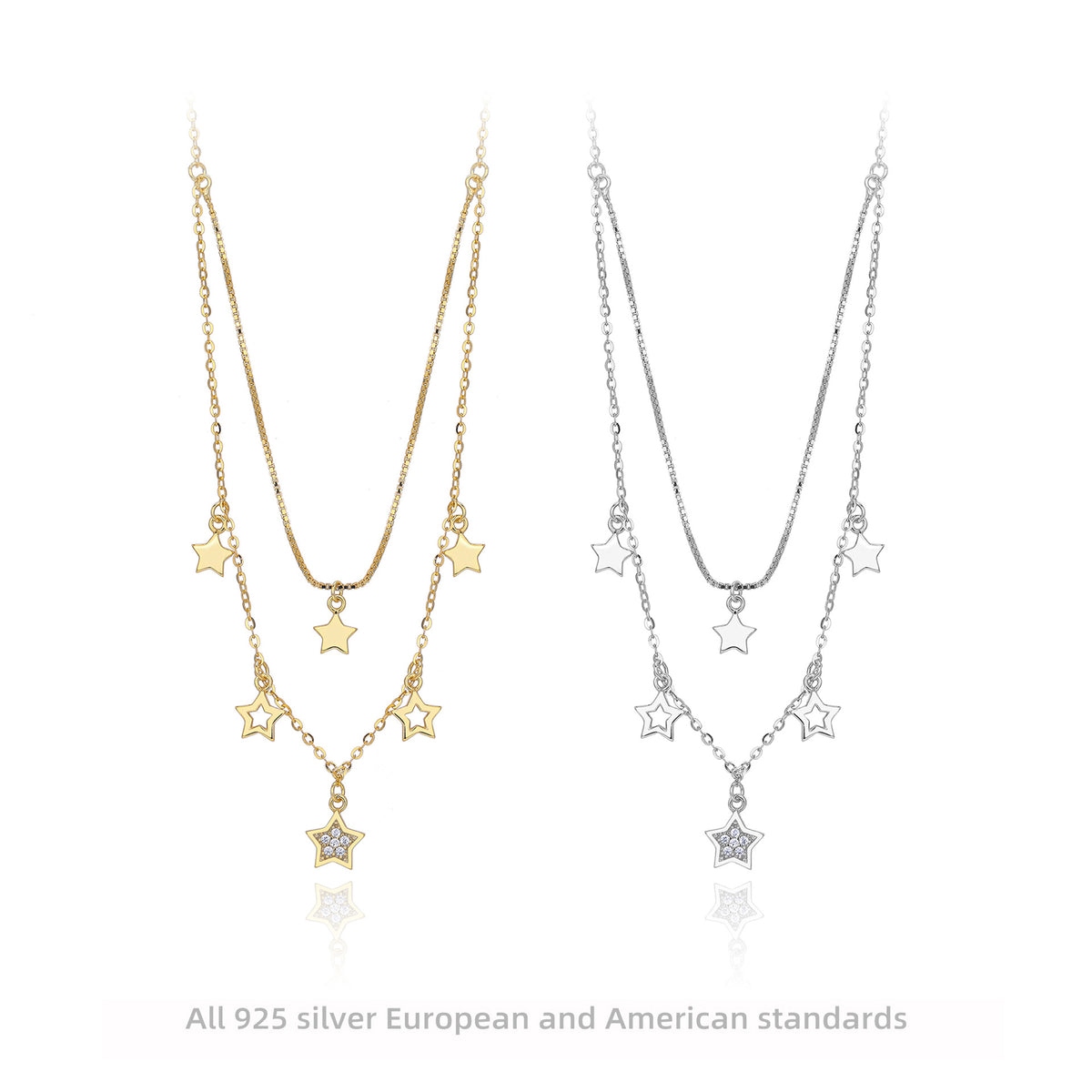 Dainty CZ Layered Star Charm Necklace