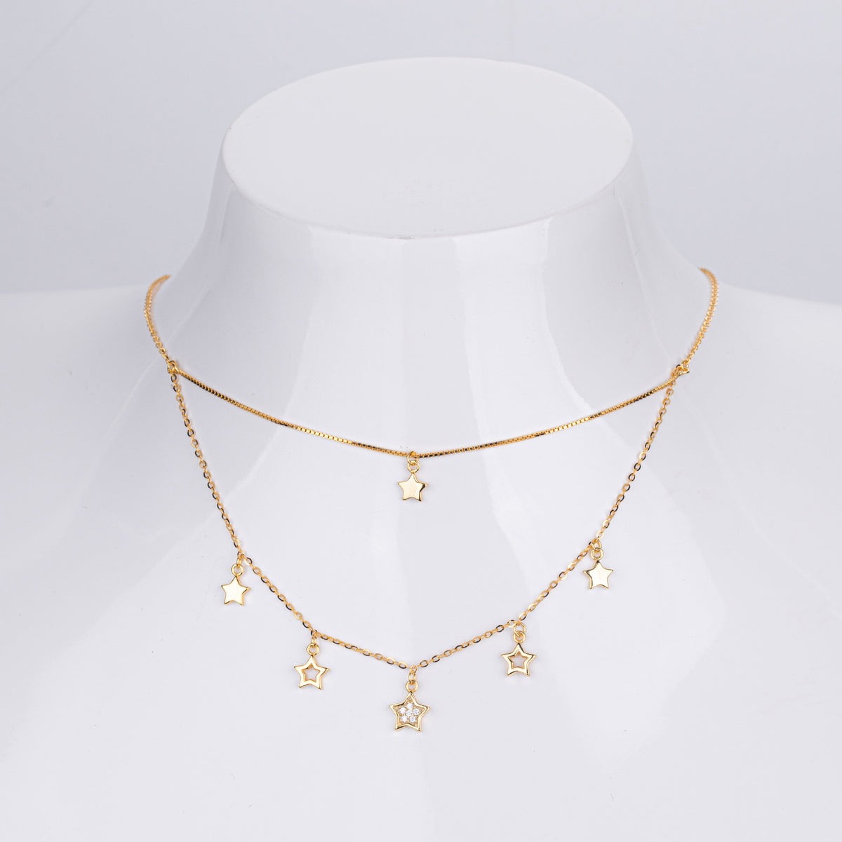 Dainty CZ Layered Star Charm Necklace – wholesale silver necklaces