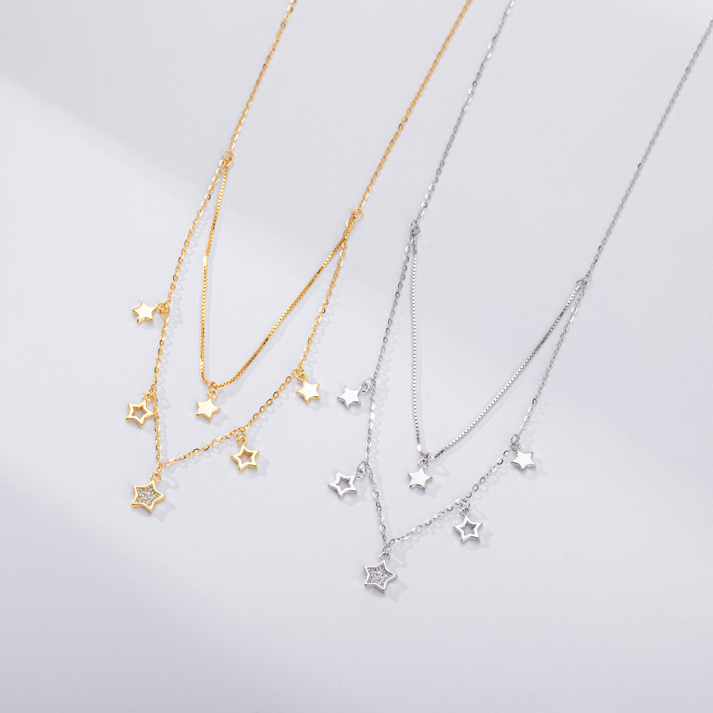 Dainty CZ Layered Star Charm Necklace – detail view 3