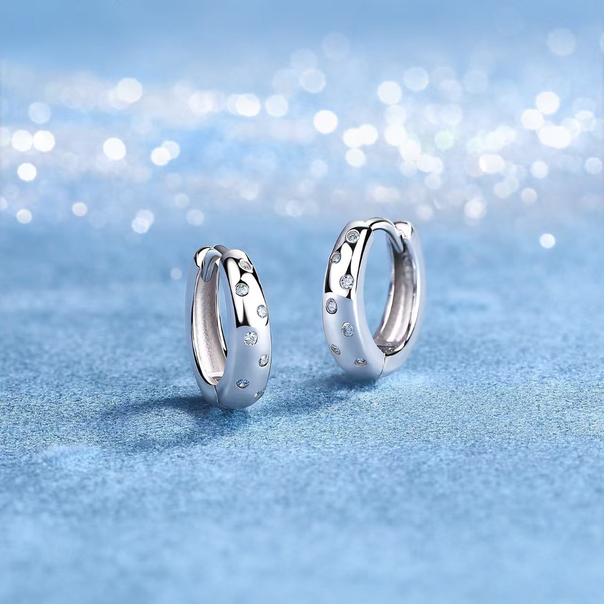 Moissanite Starry Sky Hinged Hoop Earrings – detail view 3