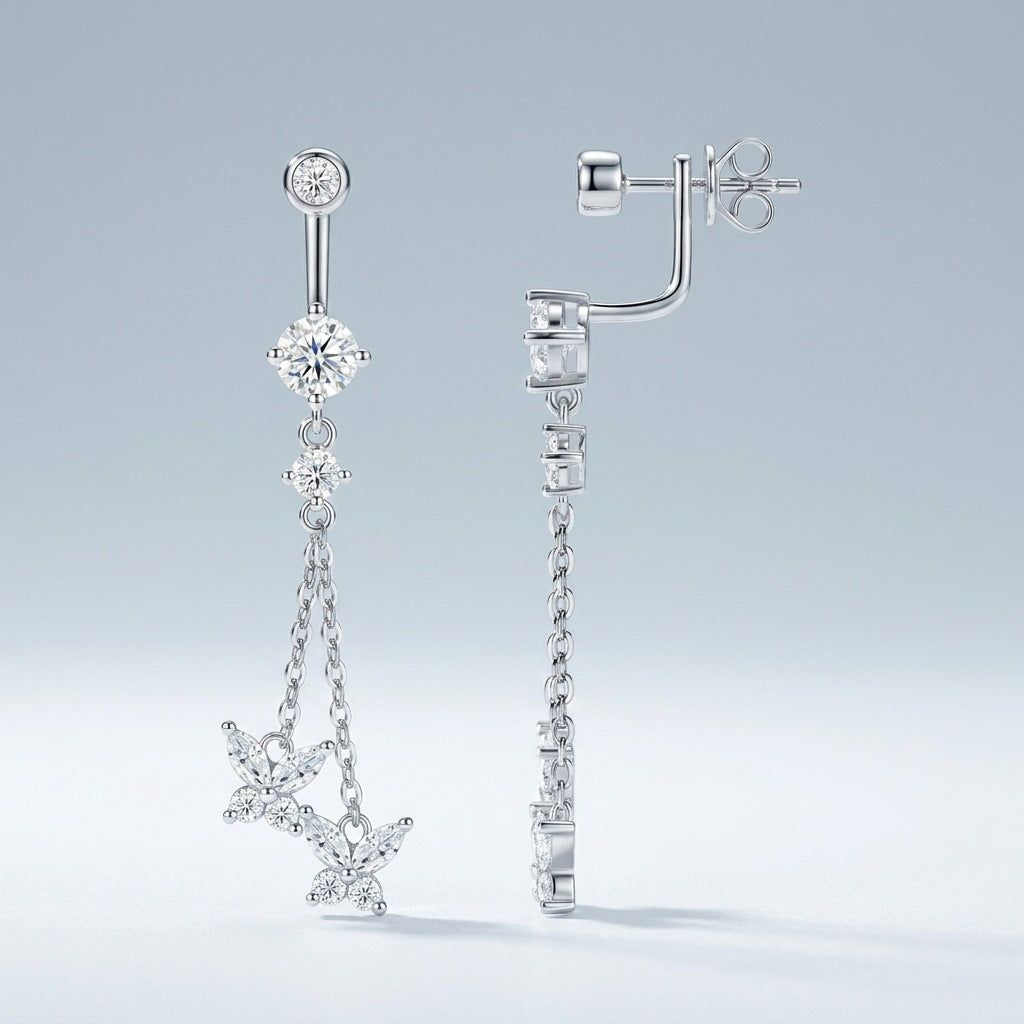 Long 22-Stone Moissanite Stud Earrings – detail view 3
