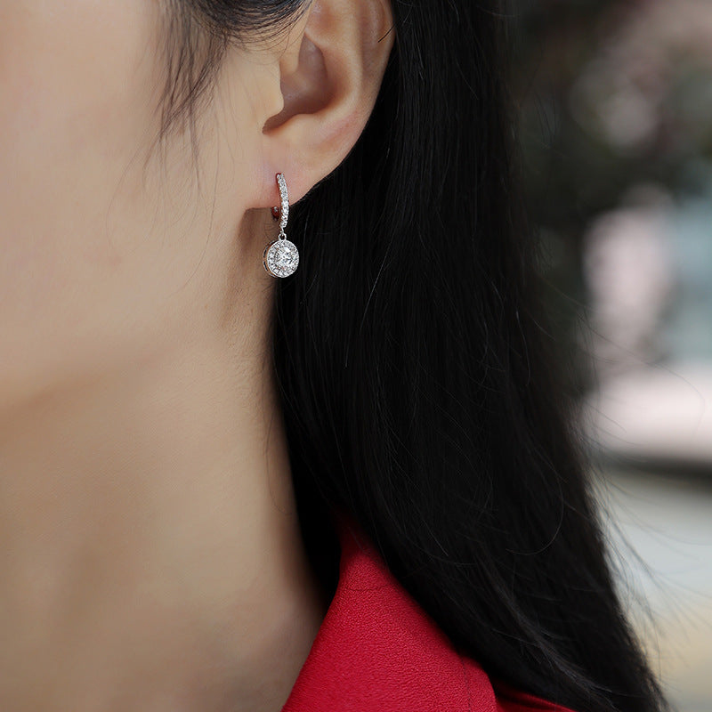 Long Round Moissanite Earrings – detail view 3