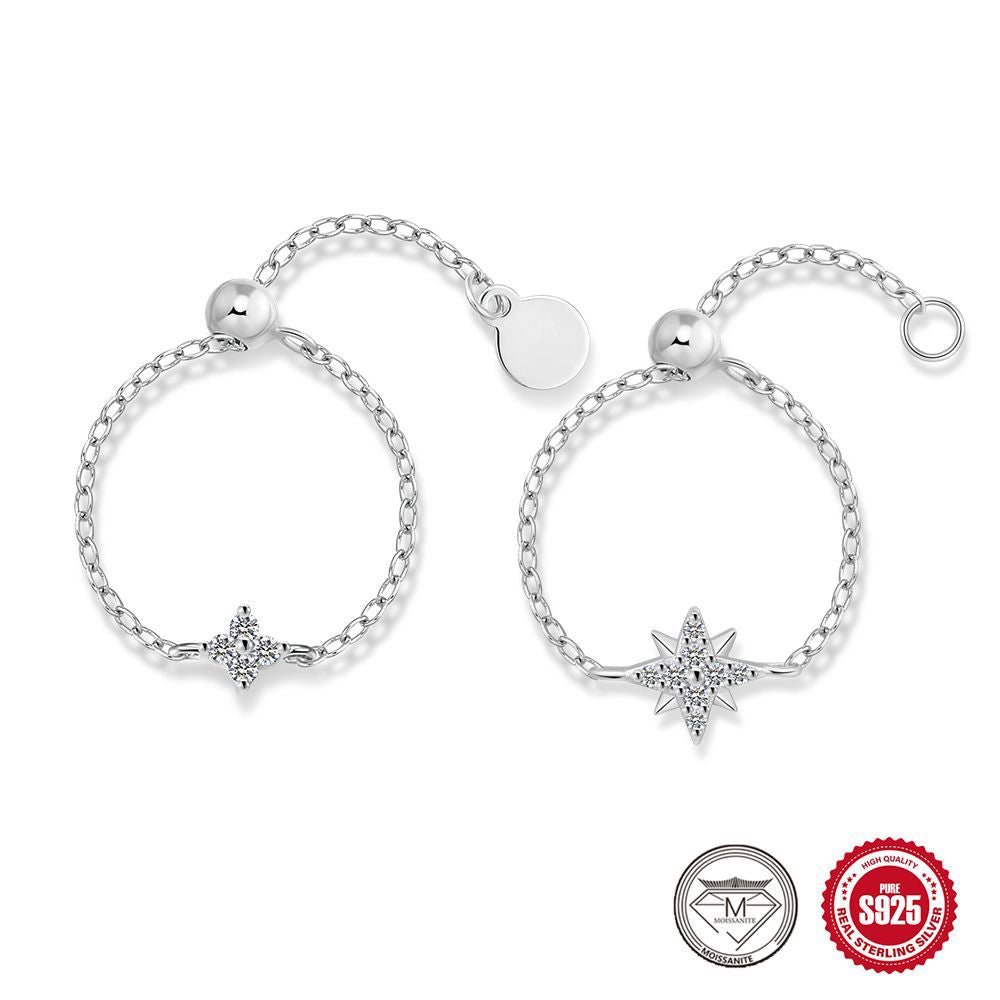 Moissanite Adjustable Chain Ring