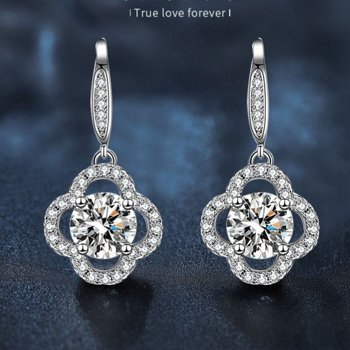 Four-Leaf Clover Moissanite Ear Hooks – wholesale moissanite jewelry