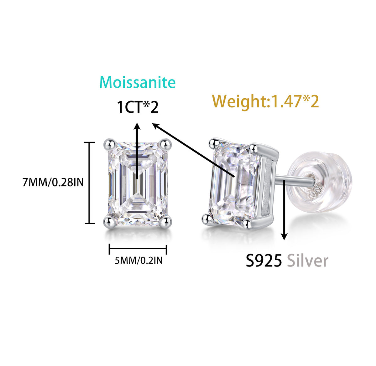Moissanite Earrings YCE614 – detail view 3