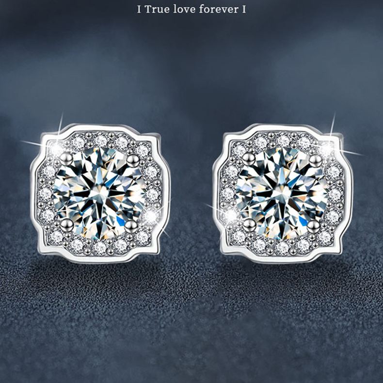 Moissanite Halo Square Stud Earrings – wholesale moissanite jewelry