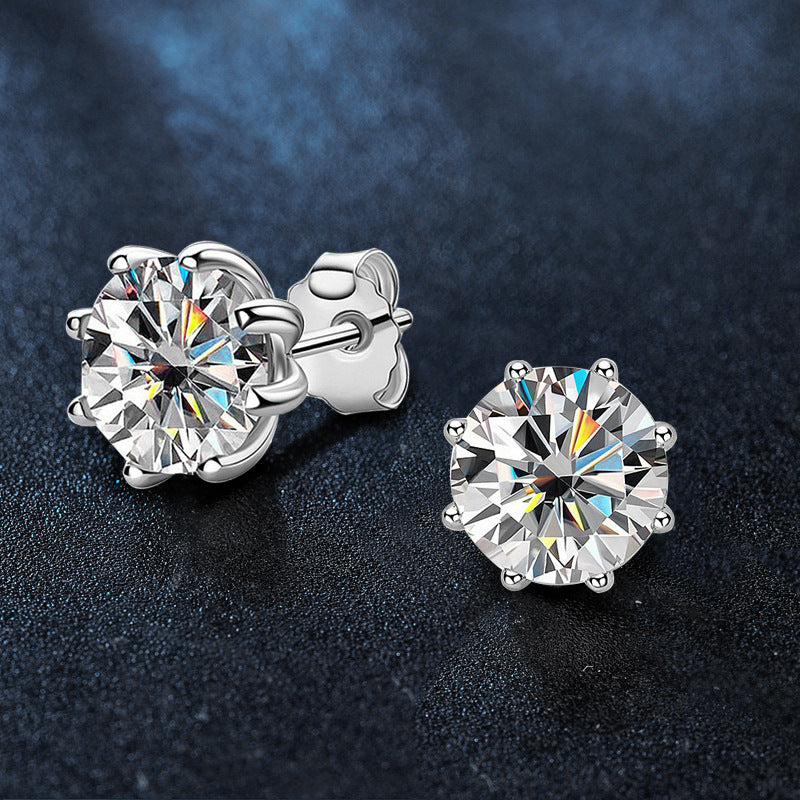 Moissanite Eight-Prong Stud Earrings – detail view 3