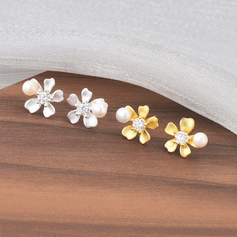 Moissanite Orchid Pearl Stud Earrings