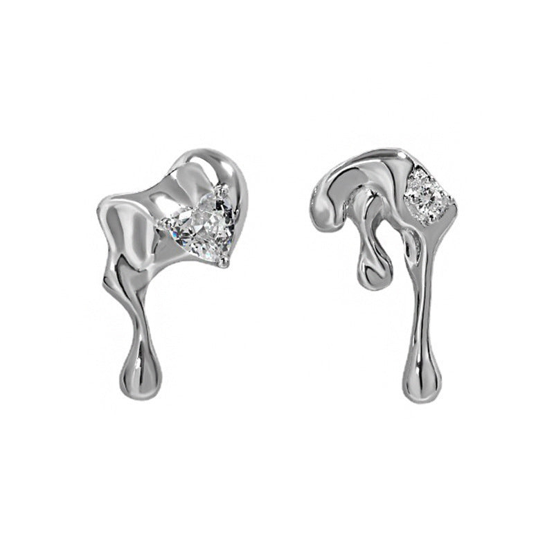 Molten Heart CZ Stud Earrings