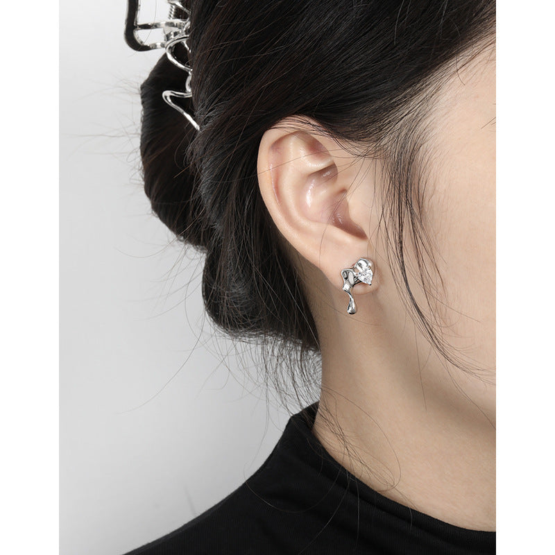Molten Heart CZ Stud Earrings – image 4