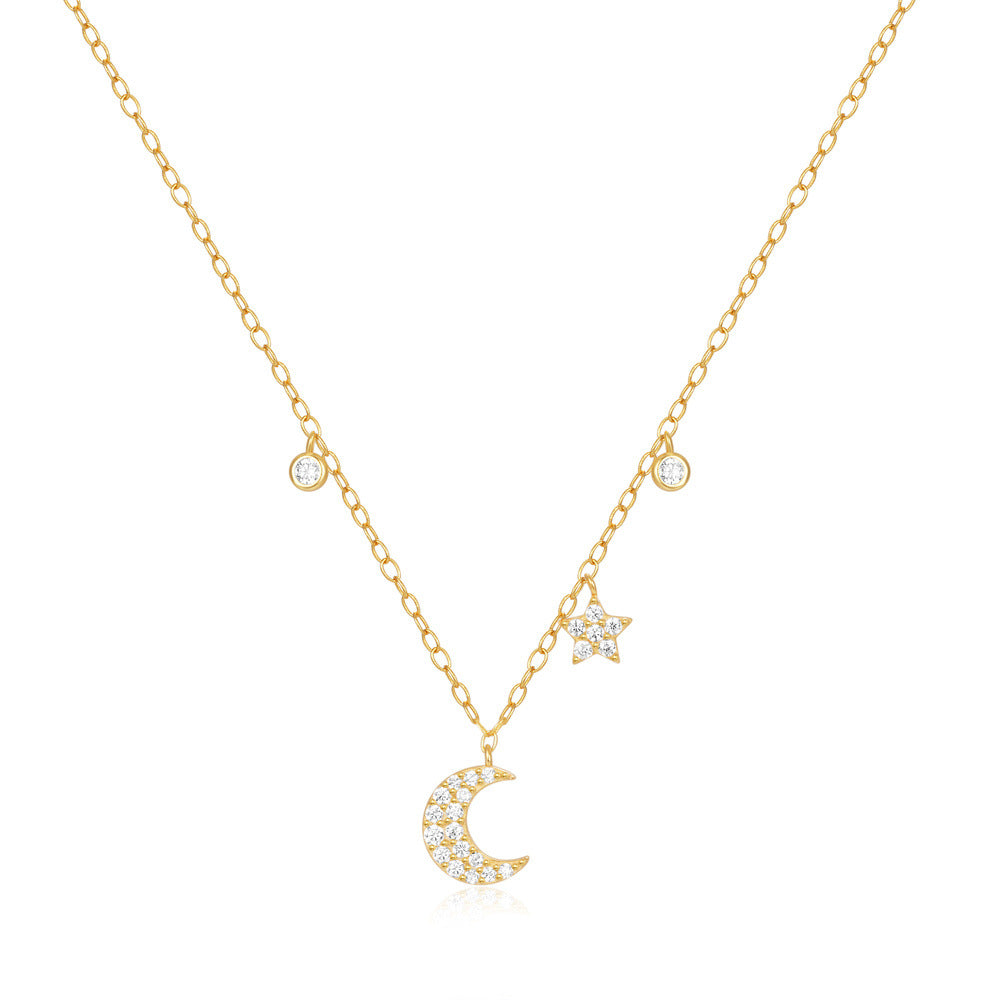 Celestial Moon Star CZ Charm Necklace