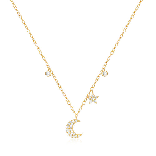 Celestial Moon Star CZ Charm Necklace