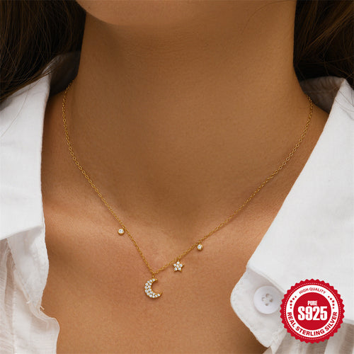 Celestial Moon Star CZ Charm Necklace – wholesale silver necklaces