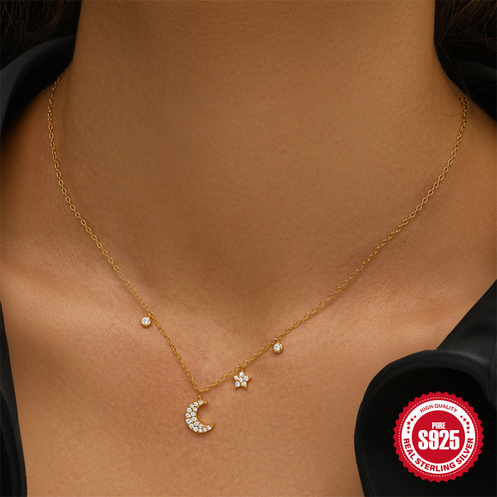 Celestial Moon Star CZ Charm Necklace – detail view 3