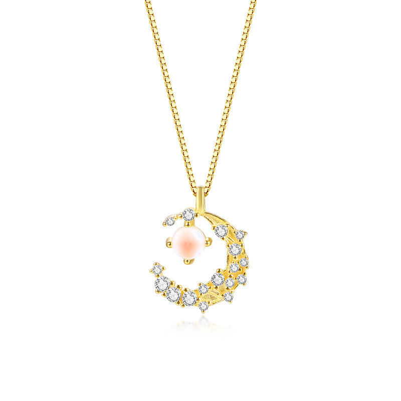 Moonstone and Zircon Collarbone Necklace