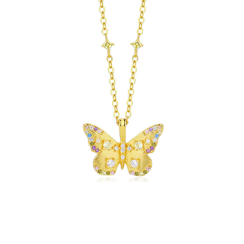 Colorful Zirconia Butterfly Necklace