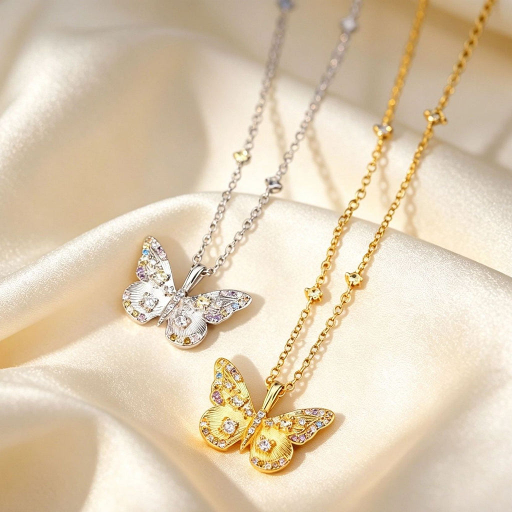 Colorful Zirconia Butterfly Necklace – wholesale silver necklaces