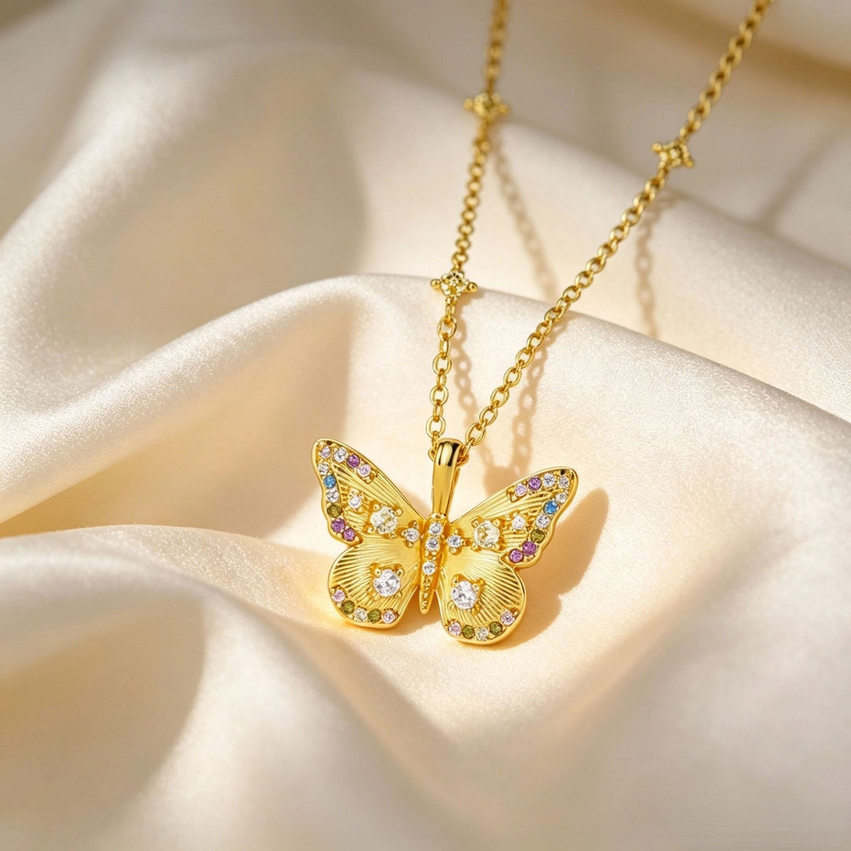 Colorful Zirconia Butterfly Necklace – detail view 3