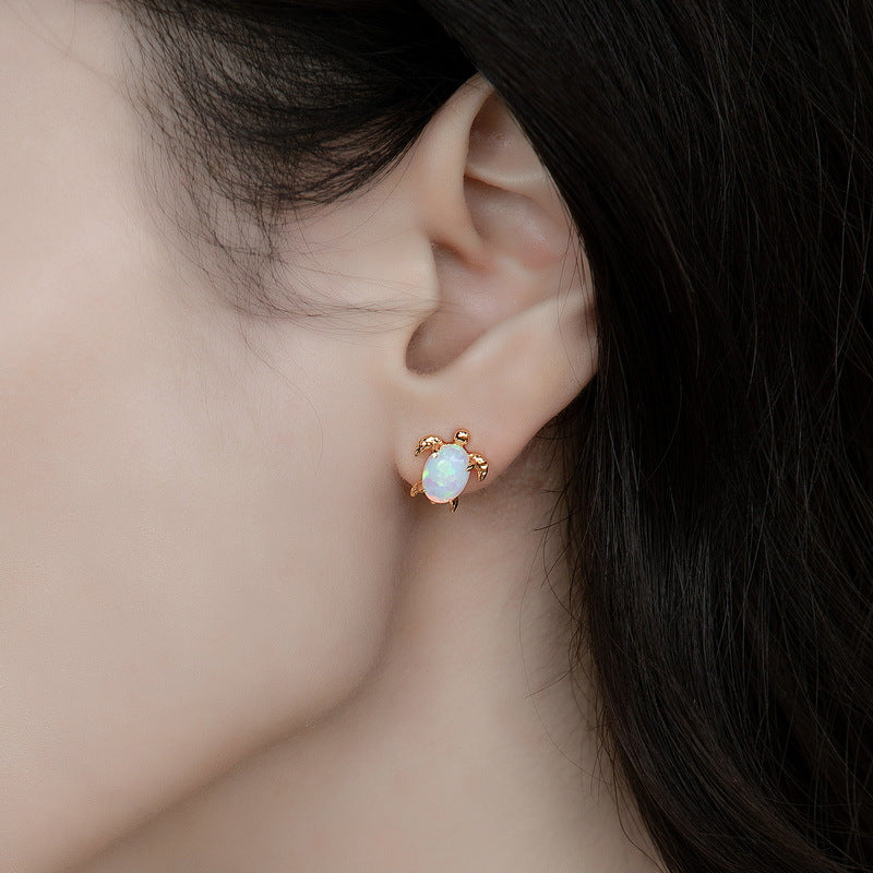 Ocean Turtle Synthetic Opal Stud Earrings – detail view 3