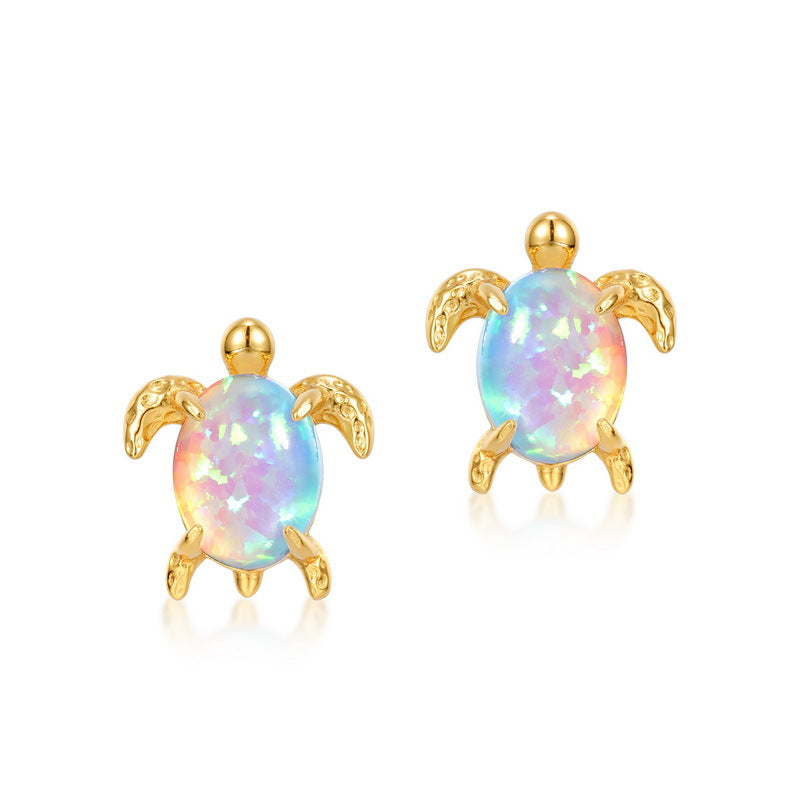 Ocean Turtle Synthetic Opal Stud Earrings – image 4